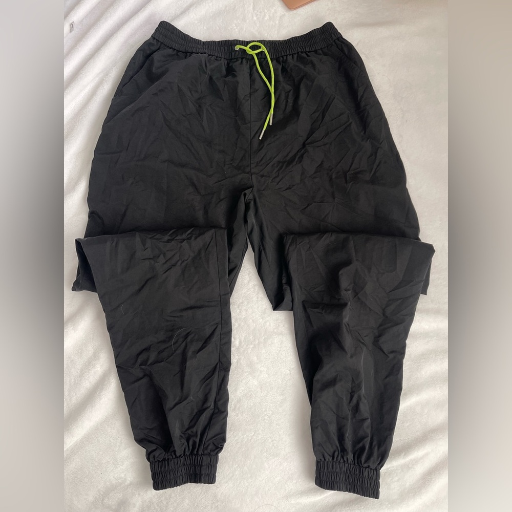ASOS Black Parachute Pants with Neon Green Drawstring